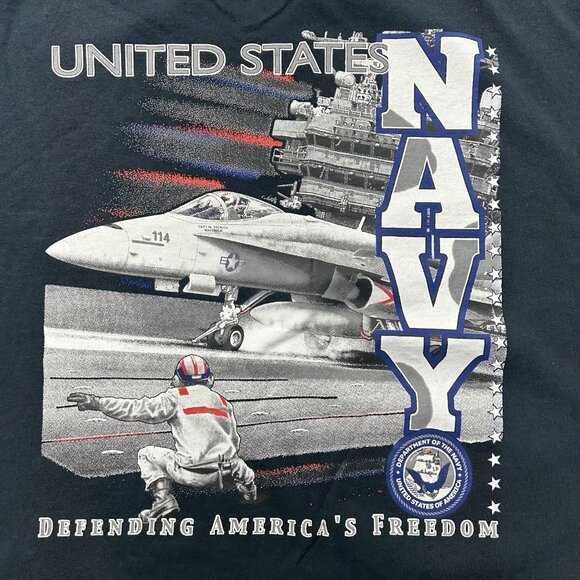 Vintage US Navy Shirt Mens Large Black Aircraft Carrier Military Graphic Tee y2k - Picture 2 of 8